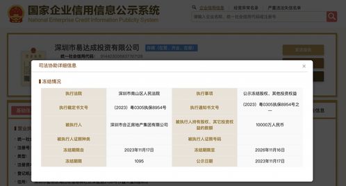深圳合正地产所持深圳易达成投资1亿元股权遭冻结